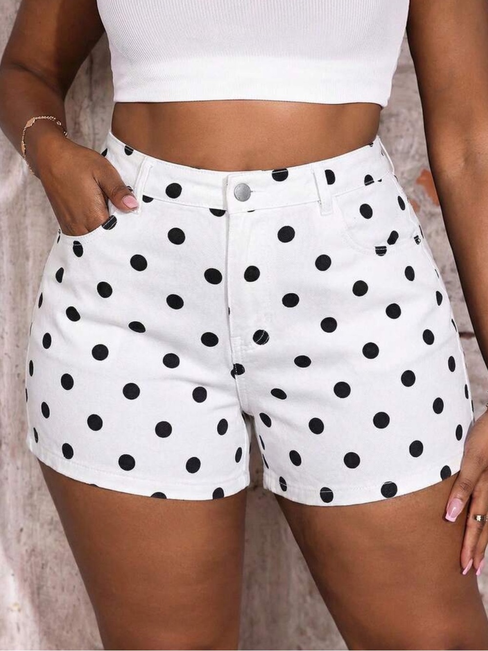 Slaydiva Plus Size Polka Dots High Stretch Denim Shorts For Women